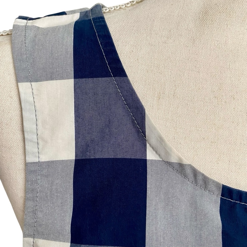 Anthropologie HD in Paris Navy Blue & White Buffalo Check Gingham Peplum Top - Picture 5 of 14